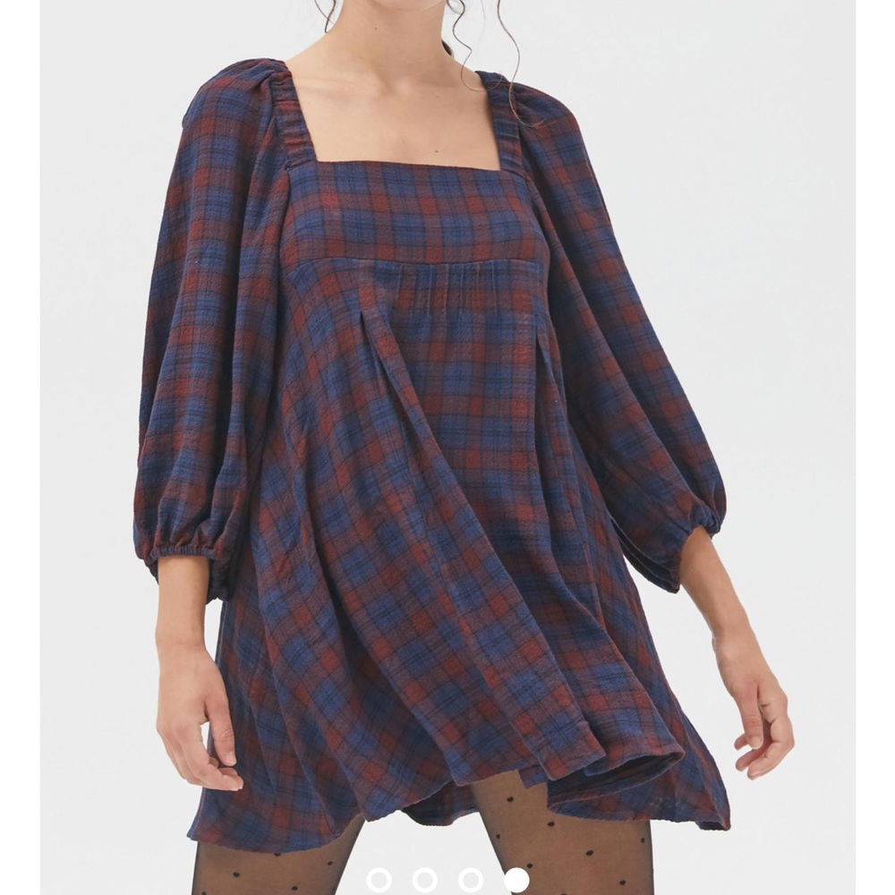 Urban Outfitters Lachlan Flannel Smocked Mini Dress